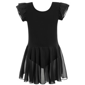 HiDance Girls' Ballet Dress Leotards, Ballerina Dance Dress Ballet Leotards with Skirt (Style 2-Black, 6-7 Years)