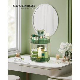 SONGMICS SONGMICS Makeup Organiser Rotating, 2-Tier Round Skincare Organiser, Customisable, Toiletries Cosmetics Organiser, Gift, Pale Green JKA012C01