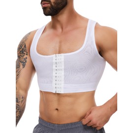 MISS MOLY Shapewear Men's Chest Binder Men's Sleeveless Binder Trans Tight Compression Corset Men Elastic Tummy Control Undershirt Figure Shaping Body Shaper Vest, White