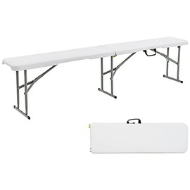 Goplus 6 Feet Plastic Folding Bench, Portable Foldable Bench Seat with 550 lbs Capacity for Indoor Outdoor Picnic Party Camping Dining, Off-White, No Assembly Required