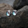 Sanfenly 925 Sterling Silver Moonstone Stud Earrings 14K White Gold