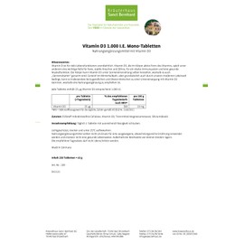 Sanct Bernhard Vitamin D3 1000 IU Mono Tablets 2 x 250 Tablets