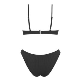 VOLAFA Women's Triangle Bikini Set Swimsuit Print Push Up Elastic Tie String Top Ribbed Two Piece Bathing Suit (as1, Numeric, Numeric_4, Regular, Regular, Black)