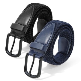 Kajeer Stretch Braided Boys Belt, Elastic Woven Kids Belt for Boys Girls for School Uniforms, Pack of 2(Medium, Black + Navy Blue)