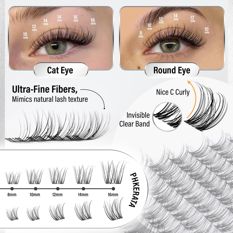 PHKERATA Velure Lash Clusters Natural Cluster Eyelash Extensions Wispy Individual