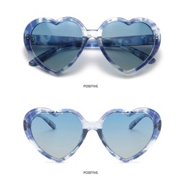 WDZAYXC Polarised Oversized Heart Retro Sunglasses Cute Glasses UV400 Protection, Blue leopard/blue
