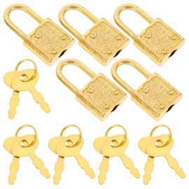 Totority Golden Mini Padlocks with Keys 5 Sets Vintage Style Locks for Kids Treasure Chest, Pirate Game Props, Party Accessories, Collectible Display, 1.25 X 0.62 X 0.27 Inch