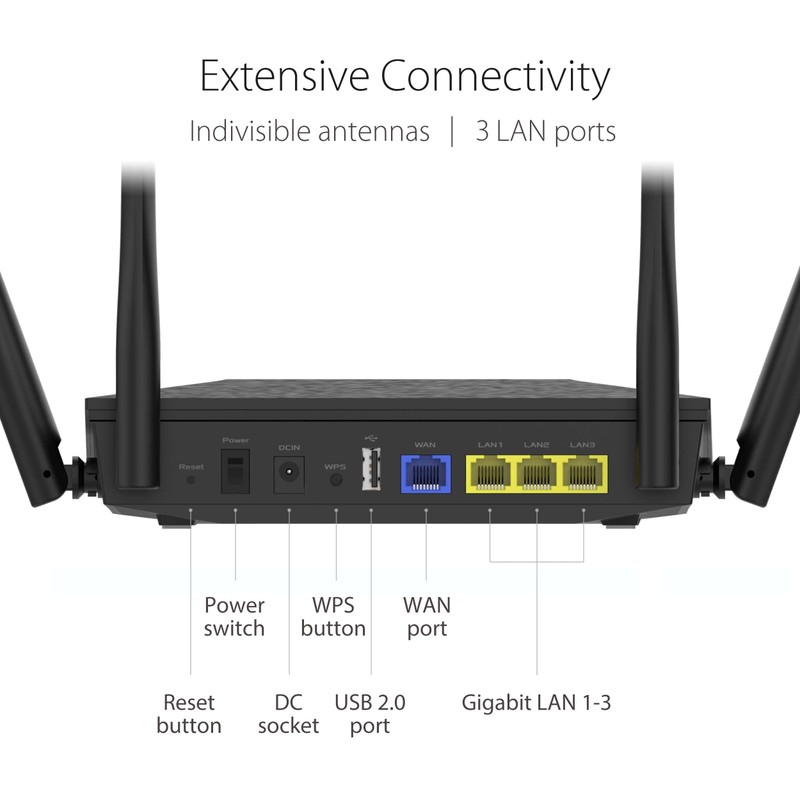 ASUS RT-AX52 (AX1800) Dual Band WiFi 6 Extendable Router, Instant