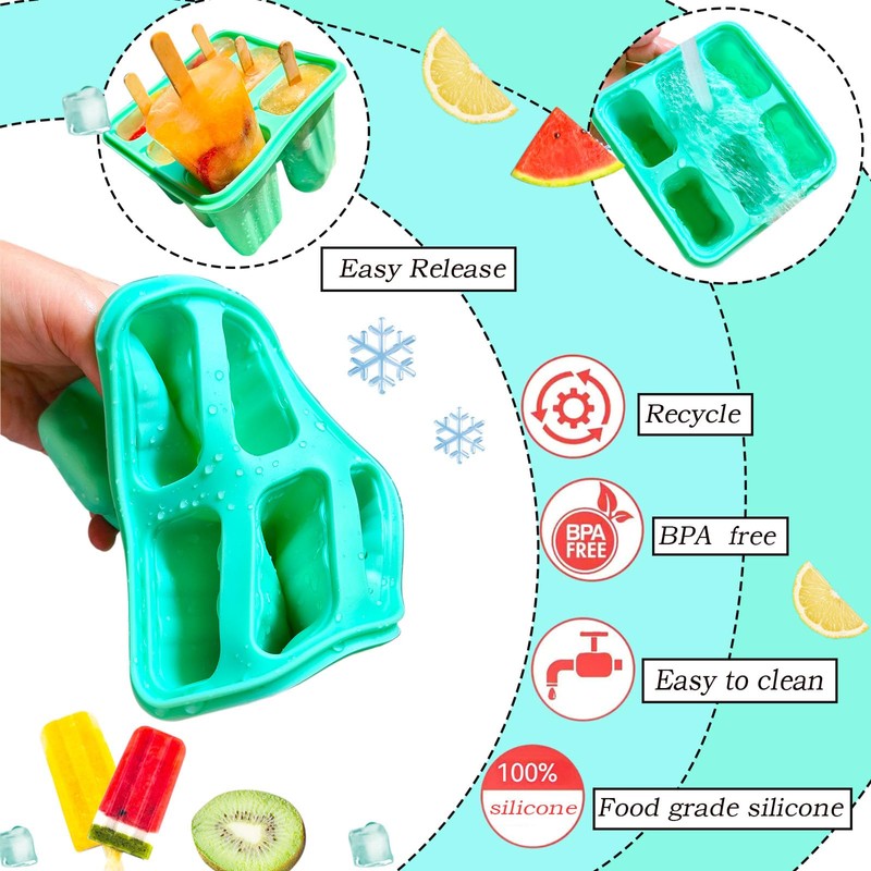 6-Cavities Silicone Popsicles Mold with 20 Sticks, Silicone Ice Pop
