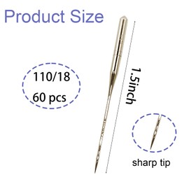 60Pcs Size 110/18 Sewing Machine Needles - Universal Leather & Jeans Sewing Needles Heavy Duty for Thick Fabrics, Compatible with Home Sewing Machines