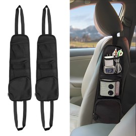 QUICTO Bolsa de almacenamiento colgante para asiento de coche de 2 piezas, organizador lateral de asiento con múltiples bolsillos, bolsillo de red de 