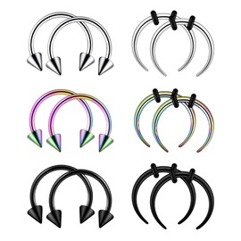 Longbeauty 12/18 Pieces 14G 16G Stainless Steel Half Moon Pincher Septum Rings C Shape Buffalo Horseshoe Taper Set 8 mm 10 mm 12 mm Inner Diameter, Stainless Steel