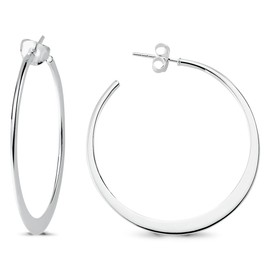 Vinani Women's Stud Earrings 925 Silver - Half Hoop Earrings Flat Shiny - Earrings Made of 925 Sterling Silver for Women - 2CFG, Sterling Silver, No Gemstone