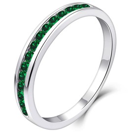 YL Women's Eternity Ring 925 Sterling Silver Cut 12 Birthstone 5A Cubic Zirconia Anniversary Engagement Ring, Silver, Emerald