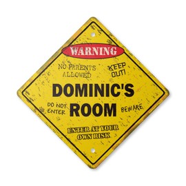 Dominic's Room Sign Vintage Crossing Zone Xing | Indoor/Outdoor Plastic | 12" Tall Rustic Kids Bedroom Decor Door Children's Name boy Girl