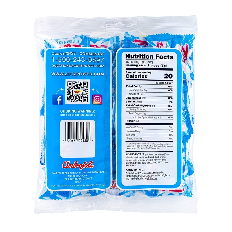 Zotz Fizzy Old Fashioned Hard Candy Fruit Flavored Blue Raspberry