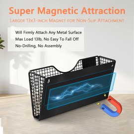 MFTEK Magnetic File Holder, 2 Pockets Magnetic File Folder Holder No Drilling Magnet Paper Mail Organizer Magazine Basket, Hanging Wall Storage Rack for Fridge Cabinets Office Classroom