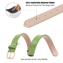 Leather Dog Collar Adjustable Soft Leather Padded Collar Heavy Duty for Small Medium Large Size Dogs with Alloy Buckle(Green,M)