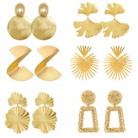 6 Pairs Golden Statement Stud Earrings for Women, Geometric Leaf Earrings Piercing for Women, Gold Set Stud Earrings, Jewellery Gifts for Women, Unit size, Alloy Steel, No Gemstone