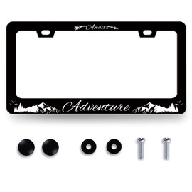 Adventure Awaits License Plate Frame Mountains License Plate Stainless Steel Funny License Plate Accessory Plate Holder Colorful Decoration 12.3" x 6.3" for US Canada Standard Size
