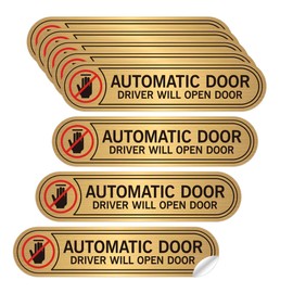 8PCS Automatic Door Driver Will Open Sign Stickers, Durable Waterproof Brushed Gold Vinyl Automatic Door Do Not Touch Warning Sticker Decals for Cars & Vehicles 6''x1.4''