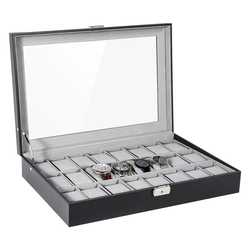 UTEN 24 Slots Watch Box Large PU Leather Jewelry Organizer
