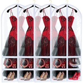 Sanwuta 4 Pcs Large Dance Garment Bags for Dancers Dance Costume Bag Long Garment Bag with 4 Zipper Pockets Plastic Ballet Costume Bags for Competitions (Clear, 22.8 x 65 Inch)