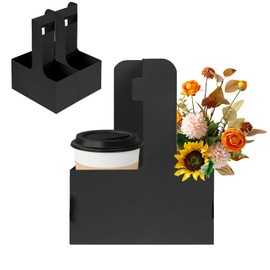 OUGEBOX OUGEBOX 50 Packs 2 Cups Drink Carrier with Handle, Disposable Cup Holders for Drinks, Black Paperboard Cup Carriers for Drinks, 6.9 x 3.1 x 8.7 Inches
