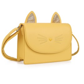 AFKOMST Cute Purses for Teen Girls Small Shoulder Bag and Handbags Cat Gift for Kids, yellow, Bag