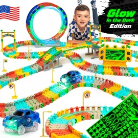 JITTERYGIT Race Track Cars Kids Gift Set Twister Glow in the Dark Flexible Magic Twisting