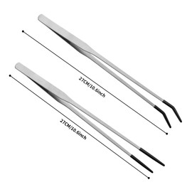 Novery Novery 2PCS Stainless Steel Reptile Feeding Tongs with Rubber Tip, 10.6& Curved Long Tweezers for Aquarium or Craft, Bearded Dragon Tank Snakes Enclosure Accessories, Terrarium Supplies