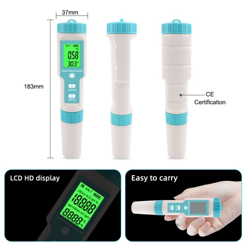 Holzsammlung pH Meter 7 in 1, Digital Water Quality Tester,