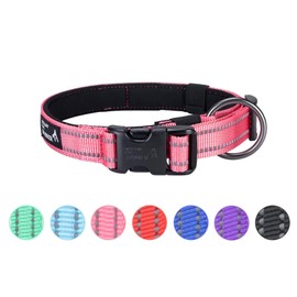 EXCELLENT ELITE SPANKER Reflective Dog Collar Classic Soft Padded Breathable Nylon Adjustable Pet Collar with Quick Release Buckle for Boy Girl Male Female Puppies Small Medium Large Dogs(Pink-L)