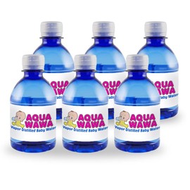 AQUAWAWA Nursery Water for Babies 6 Pack 8 oz Bottles Purified Vapor Distilled | Single Serve | Lightweight for Diaper Bag | BPA, Fluoride, Chemical, and Mineral Free | Dr Recommended, Clean, Fresh