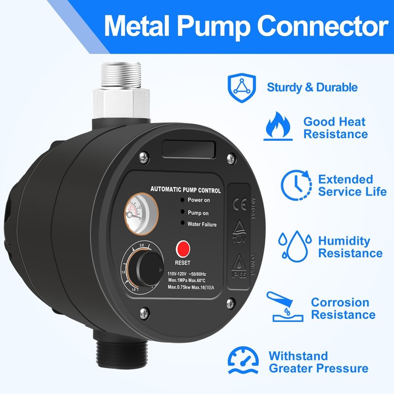 IP65 Automatic Pump Controller, Rotary Adjustment, Metal Pump Connector, Electronic