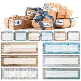 FYSUIMU 60 Pcs Farmhouse Rustic Name Tag Stickers Assorted Wood Grain Nameplates 2 Sizes Self-Adhesive Label Decals for Back to School Classroom Home Students Desk