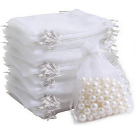 100 Pzs Bolsas de Organza Transparentes con Cordón, 7 x 9 cm Bolsas de Malla para Regalos de Boda, Joyería, Caramelos, Navidad, Cumpleaños y Souvenirs (Blanco)