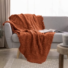 Simple&Opulence Cotton Throw Blanket for Bed, Couch, Boho Textured Geometric Knit Woven Blanket with Tassels Soft, Lightweight Breathable Shabby Chic Farmhouse Decoration for All-Season(Rust Orange)