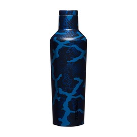 Corkcicle Insulated Canteen Travel Water Bottle, Triple Insulated Stainless Steel, Easy Grip Flat Sides and Screw-on Cap, Keeps Beverages Cold for 25 Hours or Warm for 12 Hours, 16 oz, Blue Python