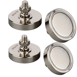 MUTUACTOR Super Strong Circle Cup Magnets with 1/4"-20 Male Threaded Studs, 42kg Vertical Tensile Force Non-Crushing Neodymium Magnets with Nuts and Washers for Lighting, Camera and Other Stands(4pc)