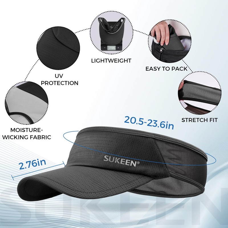 Sukeen 3 Pack Sports Sun Visor Men Women Lightweight Packable