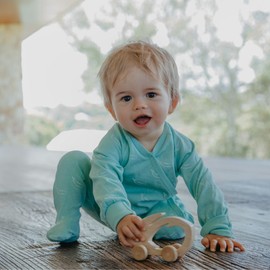 Organic Cotton Crossover Baby Sleepsuit with Feet - Sage Green Tiny Whales, 0-3 MTHS