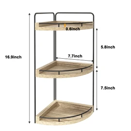 Fixwal Corner Bathroom Counter Organizer, 3 Tier Rustic Bathroom Organizer, Wood Countertop Storage Tray for Vanity, Kitchen, Bedroom (Light Brown)