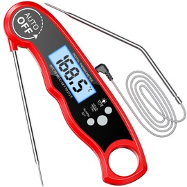 RIWUSI Meat Thermometer Digital, Instant Read Food Thermometer with Dual Probe, Backlight LCD Display, Calibration Function, Kitchen Accessories for Outdoor Cooking, Candy Making, BBQ Grill Essentials