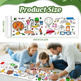 Nicime 236 * 11.8inch 6 Styles Coloring Roll, Animal Transportation Food DIY Drawing Roll for Kid, Children Painting Paper for Classroom Home Wall Supplies Favor