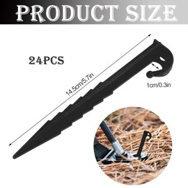 24pcs Tent Pegs Camping Pegs Durable Spike Heavy Duty Plastic Tent Nails for Awning Camping Caravan Pegs Farm Fix Peg Garden Weed Mat Plastic Peg(Black)
