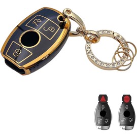 OVIOBOER for Benz Key Fob Cover with Keychain Black Soft TPU Protection Case for Benz CLS CLK AMG CLK GLC GLE GLS ML SL SLK A C E R S G Smart Remote Key (For Benz A)