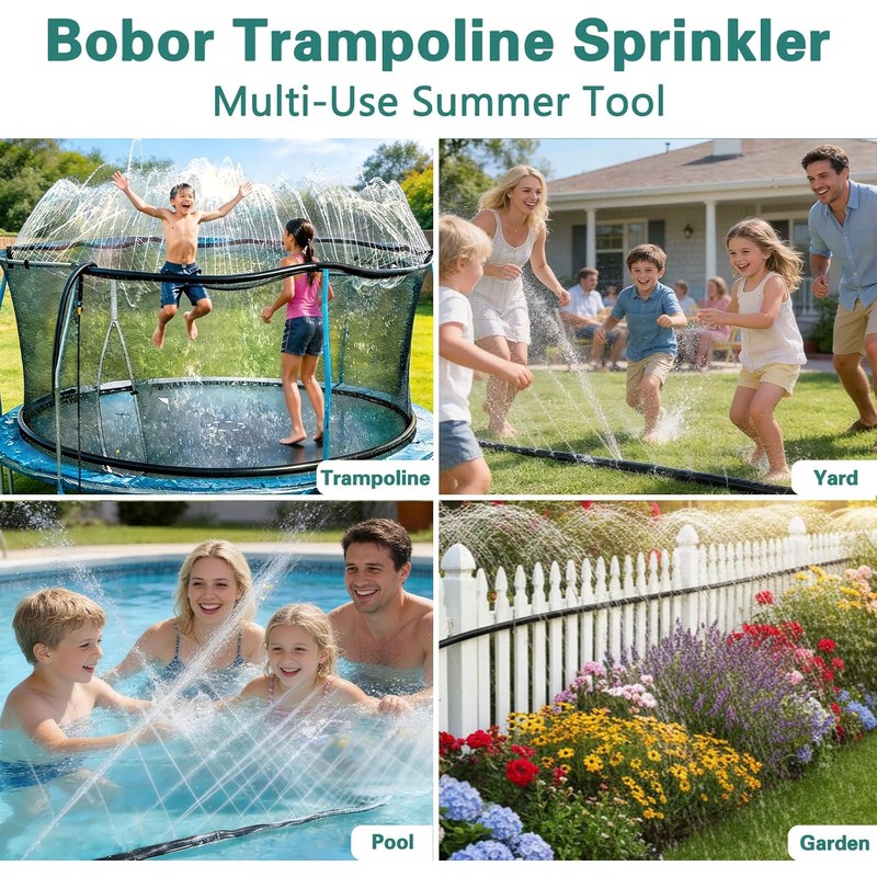 Bobor Trampoline Sprinkler for Kids, Outdoor Trampoline Water Sprinklers, Backyard