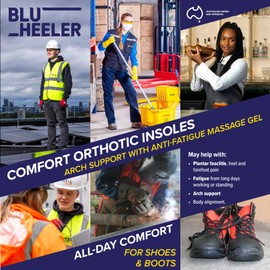 Blu Heeler Comfort Orthotic Insoles Arch Support Anti-Fatigue Massage Gel (37-38)