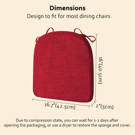ELFJOY Chair Cushions for Dining Chairs Non-Slip Kitchen Chair Cushions Set of 2 Seat Cushion with Ties for Indoor Kitchen Dining Office Red